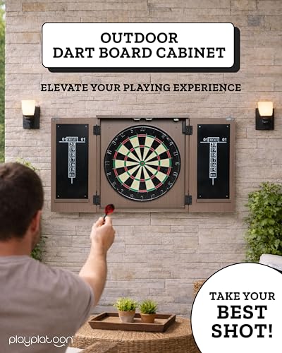 Play Platoon Outdoor Dart Board Cabinet - Dartboard Waterproof Enclosure with Darts Scoreboard, Dart Holder & Dartboards Lighting System for Outside Bar Games & Game Room