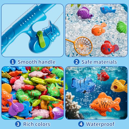 Magnetic Fishing Game Toys for Kids Toddlers 3-5 4-8, Water Table Bathtub Toys with Pole Rod Net & Fish, Water Bath Pool Outdoor Fishing Toys for Kids Toddlers Baby Boys Girls Age 3 4 5 6 7 8 Year Old - style: 2 rods 2 nets 35 fish