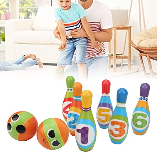 Kids Bowling Set, Soft Polyurethane Bowling Pins and Balls, Indoor Parent Child Interactive Toy with 6 Pins 2 Balls for Toddlers Ages 3+, Safe Round Edge Design
