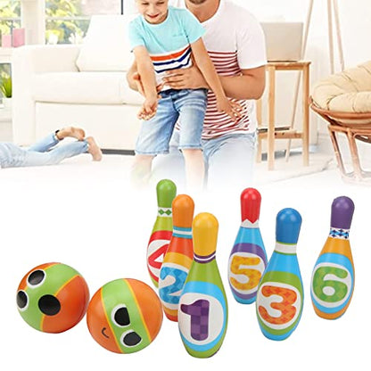 Kids Bowling Set, Soft Polyurethane Bowling Pins and Balls with Rounded Edges, Indoor Parent Child Interactive Bowling Play Set for Toddlers and Preschoolers Ages 3+