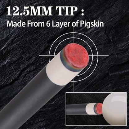 12.5mm Pool Cue Stick, Canadian Maple Cue Stick 58 Inch 19oz 12.5mm Tip, Billiard Table Cues Stick for Bar Professional Adults, Maple Dyeing Shaft, Lizard Pattern Cowhide Grip
