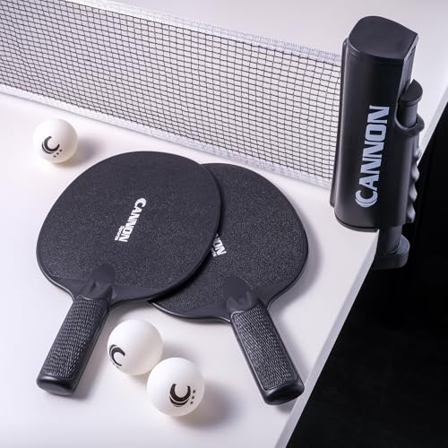 Cannon Sports Table Tennis Set – 4 Unbreakable Paddles, 6 3-Star Balls, Retractable Net & Carry Bag – Clamp-On Portable Ping Pong Net Fits Tables up to 2 Inch Thick, Extends to 6 Feet - color: Black