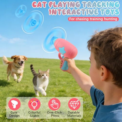 Bamboo Dragonfly Catapult Launcher, Interactive Cat Toy & Outdoor Flying Saucer Blaster, Glowing LED Flying Disc Launcher for Pet Exercise & Night Play, Fun Gift for Cat Lovers & Hobbyists (Pink)