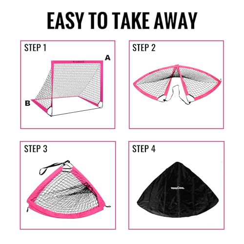 VavaCava 4'x3' Pink Soccer Goal Set, 2 Goals, 2 Balls, Keychain, 10 Cones, Pump, Carry Bag, Portable PopUp Soccer net for Backyard, SGS Certificate
