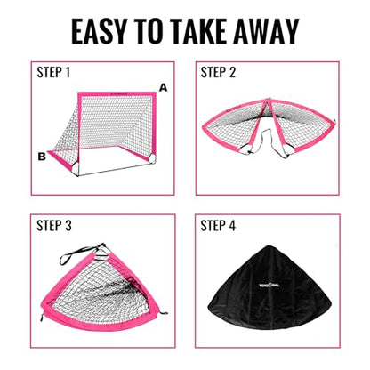 VavaCava 4'x3' Pink Soccer Goal Set, 2 Goals, 2 Balls, Keychain, 10 Cones, Pump, Carry Bag, Portable PopUp Soccer net for Backyard, SGS Certificate