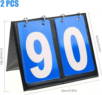 Portable Scoreboard Flipper, 2-Pack Tabletop Score Keeper for Basketball, Baseball, Volleyball, Outdoor Games, Red and Blue Display Cards