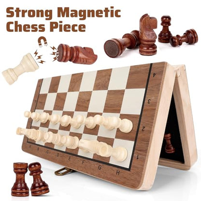 Wooden Chess Set,11.5 inch Magnetic Chess Board Folding Design with Storage Travel Chess Game for Kids, Adults and Family Game Night