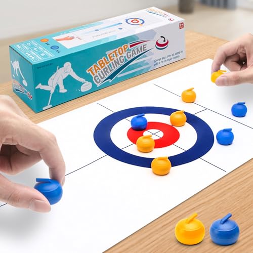 Asixxsix Tabletop Curling Game, Portable Board Game with Foldable Mat and 16 x Balls, Family Set for Home & Outdoor Fun Indoor Table