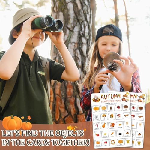 Hoolerry 30 Pcs Scavenger Hunt for Kids Road Trip Game Car Spring Summer Wedding Scavenger Hunt Cards Travel Activities Camping Games Outdoor Indoor Seek Activity for Kids Adults (Autumn) - style: Autumn