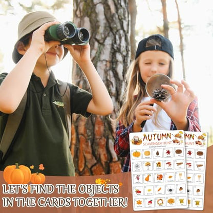 Hoolerry 30 Pcs Scavenger Hunt for Kids Road Trip Game Car Spring Summer Wedding Scavenger Hunt Cards Travel Activities Camping Games Outdoor Indoor Seek Activity for Kids Adults (Autumn) - style: Autumn