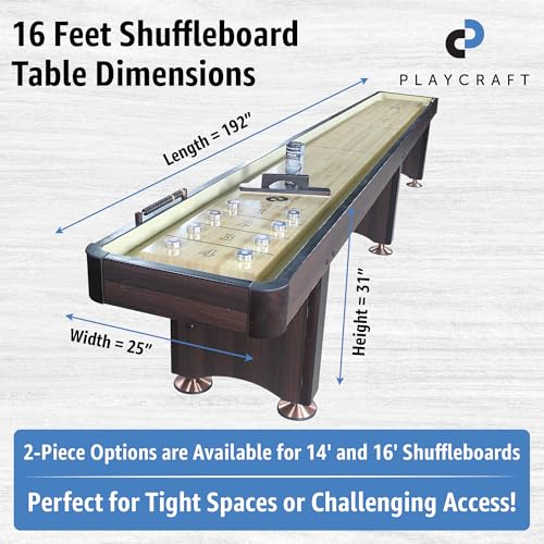 Playcraft Woodbridge Shuffleboard Table with Storage Cabinet - Shuffle Board Game Table Set with Matching Abacus, 8 Pucks, Brush & Wax (Made in USA) - Pro Style Climate Adjusters - color: Espresso, size: 16 Feet - 1 Piece