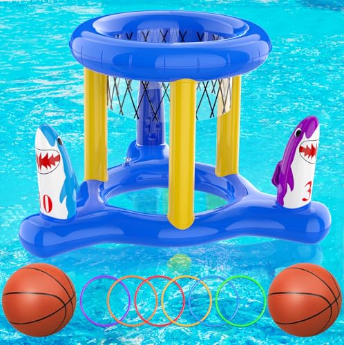 Uniqhia Pool Games Toys Set for Kids, Floating Pool Basketball Hoops & Pool Ring Toss Game, Swimming Pool Toys for Kids Ages 4-8 8-12, Teens, Adults and Family