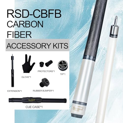 Carbon Fiber Pool Cue Stick 12.5mm Rainbow Tip Low Deflection Pool Stick with Uni-loc Pin Joint and Extension Pool Stick-20 oz - color: White-Pro