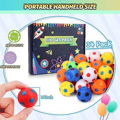 34PCS Mini Fidget Spinners Party Fidget Toys Soccer Basketball Baseball Sport Balls for Goodie Bag Stuffer, Finger Stress Balls Toy for Christmas Party Classroom Prize