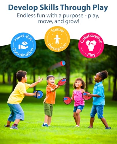 JoyCat Toss and Catch Ball Game for Kids, 4 Paddle Sticky Ball Set, Toddler Baseball Catch Toy, Outdoor Game for Beach, Yard&Camping, Family Sports Easter Basket Stuffer Gift for Boys Girls Ages 3-12 - style: 4 Paddles 4 Balls