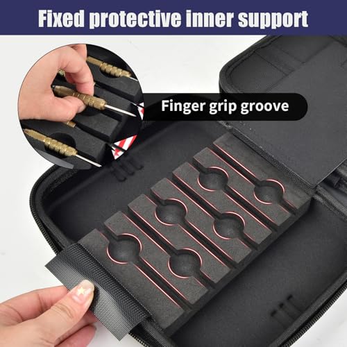 Boobowl Hard Dart Case for Steel and Soft Tip Darts, Holds 12 Darts | Hard EVA Case With 12 Dart Slots, 6 Mesh Pockets And Zipper Storage For Flights, Tips And Shafts; Case Only - Black - size: Full black L