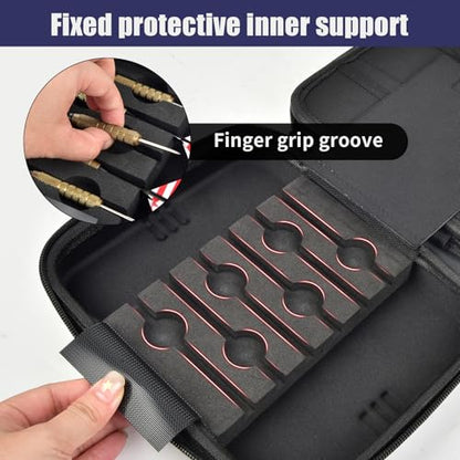 Boobowl Hard Dart Case for Steel and Soft Tip Darts, Holds 12 Darts | Hard EVA Case With 12 Dart Slots, 6 Mesh Pockets And Zipper Storage For Flights, Tips And Shafts; Case Only - Black - size: Full black L