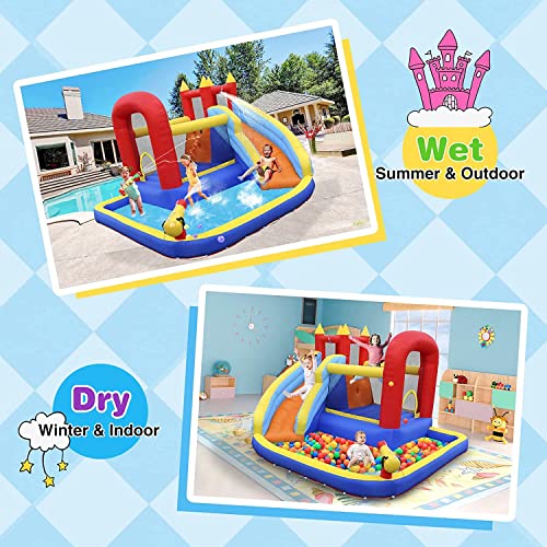 JOYLDIAS Inflatable Water Slide Bounce House,Slide Bouncer Castle Playhouse w/Splash Pool,Jump Area, Climbing Wall,Basketball Hoop,450W Air Blower for Kids Backyard Indoor Outdoor Use,Free Water Gun - color: 5 in 1