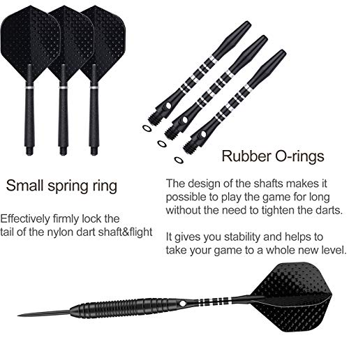 Darts Metal Tip Set - 3 Pack Professional 22 Grams Steel Tip Darts with Slim Case Black Purple Blue Aluminum Shafts 9 Flights 50 Rubber O'Rings 1 Dart Sharpener 12 Spring Rings - color: 22 Grams - black