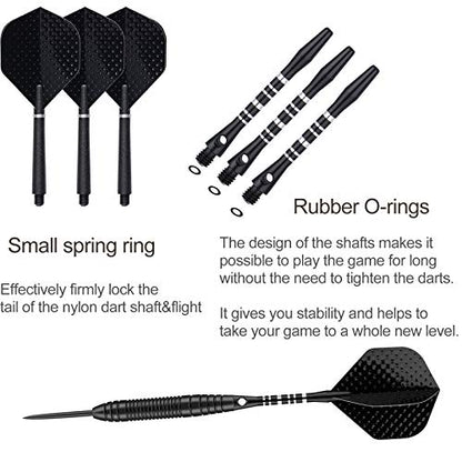 Darts Metal Tip Set - 3 Pack Professional 22 Grams Steel Tip Darts with Slim Case Black Purple Blue Aluminum Shafts 9 Flights 50 Rubber O'Rings 1 Dart Sharpener 12 Spring Rings - color: 22 Grams - black