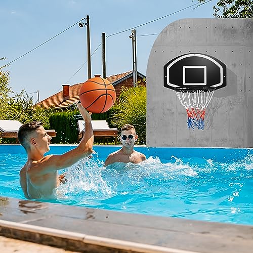 Goplus Wall Mount Basketball Hoop, 28.5’’ x 18’’ Large Backboard with 17’’ Rim, Shatter-Proof Backboard, All-Weather Net, Door Wall Mounted Indoor Outdoor Basketball Playset for Backyard