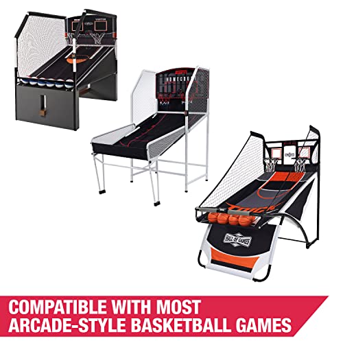 Hall of Games EZ Fold Premium Indoor Arcade Basketball Game with Steel Frame and Polycarbonate Backboard, Dual Shot Electronic Scoring with 6 Size 3 Balls Included, Perfect for Basement Game Rooms - style: Orange (3-Pk Balls)