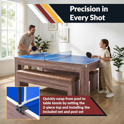 Hathaway Pool Table Combo Set with Benches - color: Woodtone
