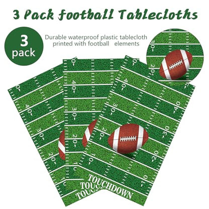 Kesfey 3 Packs Football Tablecloth 54 x 108 Inches Green Football Field Touchdown Tablecover Disposable Plastic Rugbyl Themed Birthday Table Cloth Gameday Tailgate Rugby Tablecloths for Superbowl - color: Green Football