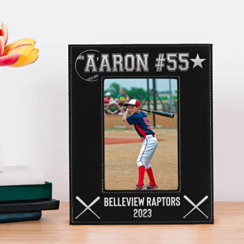 My Personal Memories Custom Monogrammed Baseball Sports Picture Frame Gifts - Personalized 4x6, 5x7, 8x10 Photo Frames for Athletes, Coaches, Teams, Kids, Awards (Black with Silver) - color: Black with Silver