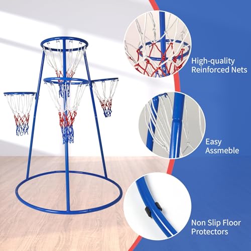 Garvee 4 Hoop Basketball Set for Toddlers, Indoor & Outdoor Play, Preschool Toy for Ages 3+, Includes 4 Basketballs and Air Pump, Fun Basketball Game for Kids