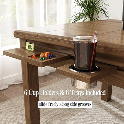 Board Game Table for 6 Players, 53in x 30in Gaming Area, Removable Top, Includes Tablecloth, Detachable Cup Holders & Trays, Convertible Game/Dining Puzzle Table