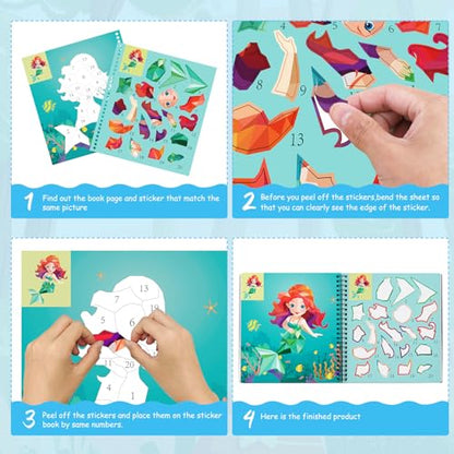 homicozy 4PCS Sticker Paint Books for Kids Ages 4-10,Unicorn Mermaid Animals Designs Paint By Stickers,Sticker By Numbers,Party Birthday Gifts for Girls 4-10,Create 40 Pictures One Stickers at A Time - style: Style1-4PCS