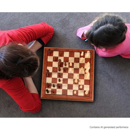 AMEROUS 15'' Magnetic Wooden Chess Set -Folding Board -2 Extra Queens -Chessmen Storage Slots -Gift Package, Travel Chess Board Game Sets for Kids and Adults
