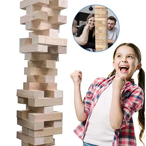 EASYGO PRODUCTS 54 Piece Large Wood Block Stack & Tumble Tower Toppling Blocks Game Great for Game Nights for Kids, Adults & FamilyStorage Bag