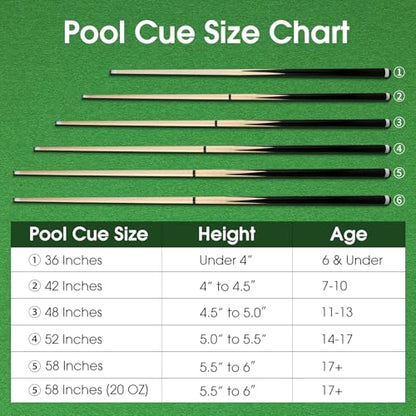 Pool Cue Sticks 36inch 42inch 48inch 52inch 58inch Set of 2 or 4,Pool Cue with 13mm Leather Tip for Adults, Beginners,2-Piece Design，(14oz to 20oz Weight Options) - size: 48inch-set of 2