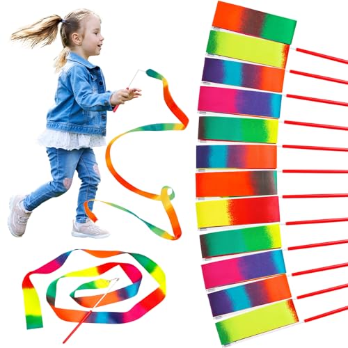 JoyCat 12 Pack Dance Ribbon Party Favors for Kids,Rainbow Birthday Decorations,Unicorn Princess Fairy Party Supplies,Girls Party Games,Gymnastics Goody Bag Stuffers