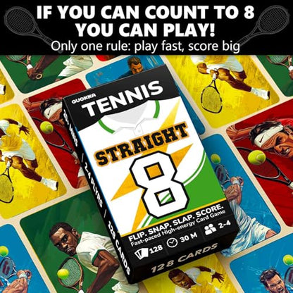 Quokka Tennis Fast-Paced Card Game for Kids & Adults – 128 Cards & Easy Rules – Quick & Fun Matching Game – 2-4 Players – Ages 8+ – Perfect for Family Games Night, Travel and Parties - color: Tennis