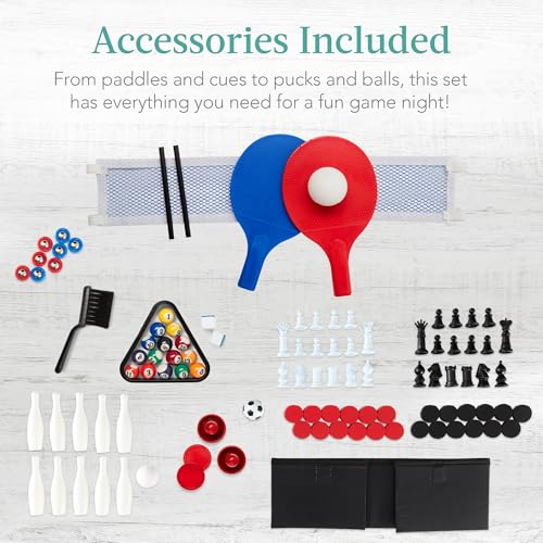 Best Choice Products Multi-Game Table Series – Interactive Game Tables for Kids with Foosball, Air Hockey, Billiards, Ping Pong & More | Childrens - color: 11-in-1 Dark Wood