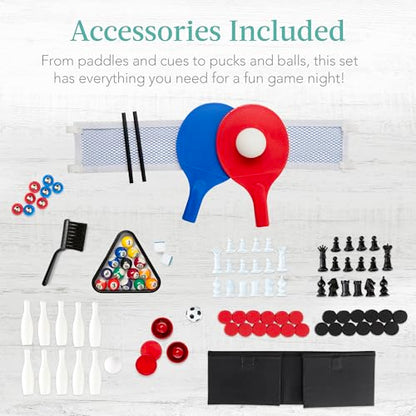 Best Choice Products Multi-Game Table Series – Interactive Game Tables for Kids with Foosball, Air Hockey, Billiards, Ping Pong & More | Childrens - color: 11-in-1 Dark Wood
