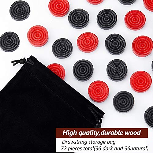 Skylety 72 Pcs Wooden Checkers Pieces 1.06 Inch Checkers Pieces Only Stackable Ridge in Drawstring Storage Pouch for Backgammon(Red, Black) - color: Red, Black
