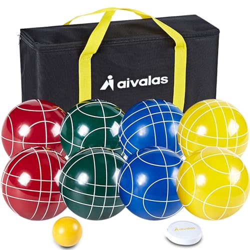 Aivalas Bocce Ball Set, 107mm Outdoor Bocci Game with 8 Resin Balls, Pallino for Backyard Lawn Beach, Outdoor Yard Party Games for Family Kids Teens Beginners (2-8 Players)