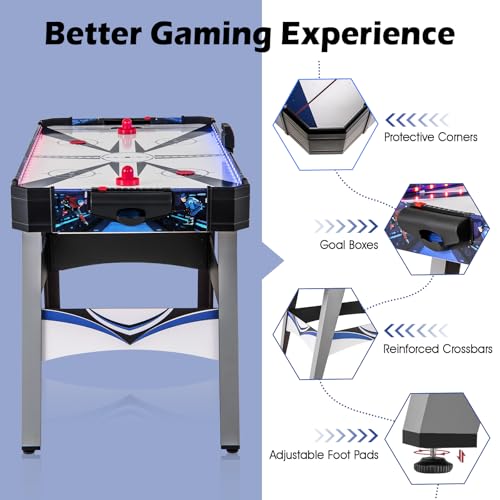 Giantex 54" Air Hockey Table - Arcade Hockey Table Gaming Set w/LED Electronic Scoring & Lights, 2 Pucks, 2 Pushers, Powerful 12V Motor, Air Hockey Game Table for Kids Adults, Game Room, Home, Office