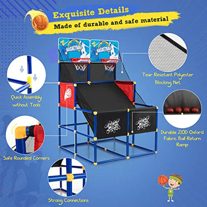 GLACER Arcade Basketball Game Indoor, Kids Double Shot Basketball Shooting Game w/4 Balls & Air Pump, 2 Player Non-Electronic Basketball Hoop Game, Ideal Gifts for Boys Girls Aged 3+