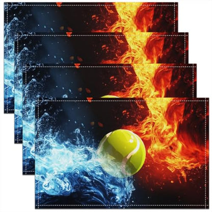 Erosebridal Tennis Placemats Set of 4 12x18 Ice Fire Place Mat for Kids Teens Men Ball Games Sports Lightning Yellow Blue Red Heat Resisting Table Mats - color: Yellow Blue Red