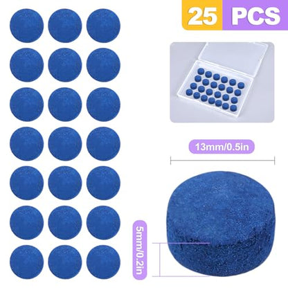 25 Pcs Pool Cue Tips 13mm Billiard Stick Cue Tips Replacement Kit - Hard Leather Pool Cue Tip Repair Kit for Pool Snooker Games - Professional Performance & Precision Control