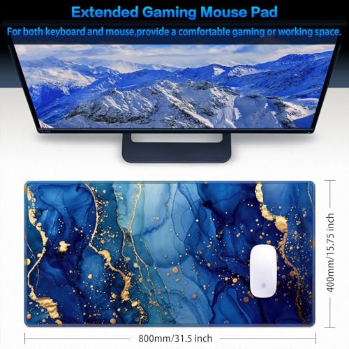Canjoy Gaming Mouse Pad, 31.5x15.7inch Large Extended Mousepad Big Computer Desk Mat for Keyboard and Mouse Full Desk Mouse Mat with Non-Slip & Rubber Base - color: Blue Marble