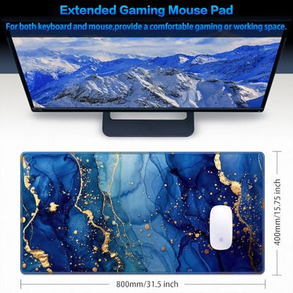Canjoy Gaming Mouse Pad, 31.5x15.7inch Large Extended Mousepad Big Computer Desk Mat for Keyboard and Mouse Full Desk Mouse Mat with Non-Slip & Rubber Base - color: Blue Marble