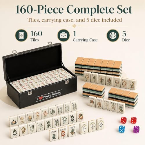 4-Layer American Mahjong Set, 160 Pcs Premium Acrylic Mahjong Tiles, 1.42 Inch Mahjong Tile Set with Carrying Case & 5 Dice, Portable for Home Travel Party Adults Gift (Leopard Print) - color: Leopard Print