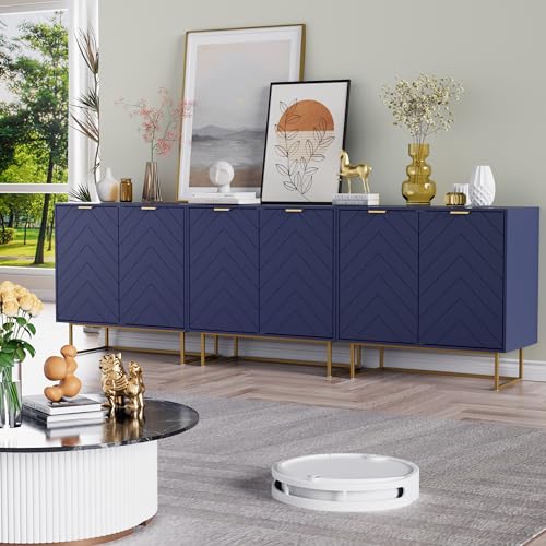 Scurrty 31.5'' Sideboard Buffet Cabinet with Storage, Set of 3,Navy Blue Accent Cabinet with Doors & Adjustable Shelf for Living Room & Kitchen (2 Doors) - color: Navy Blue, size: 6 Doors
