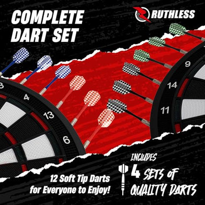 Ruthless | R600 Electronic Dartboard | Soft Tip Interactive Dartboard with 27 Game Modes | Up to 8 Players and 4 Sets of Darts Included.